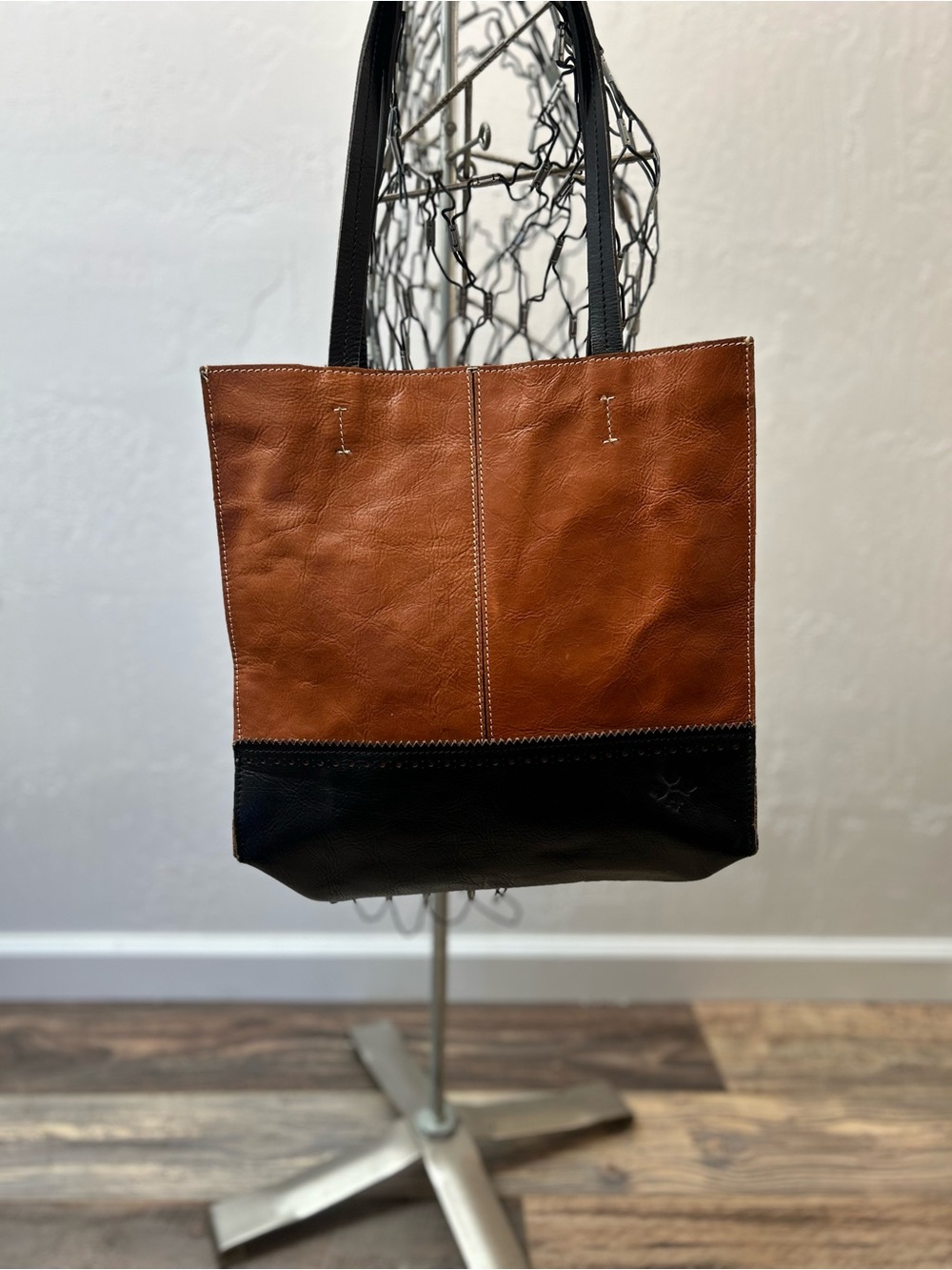 Patricia Nash Leather Tote Brown Black Colorblock Italian Leather Bag